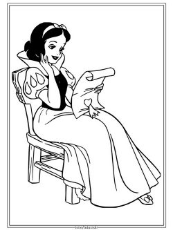 Раскраска Белоснежка читает письмо