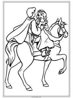 Раскраска Белоснежка и принц на коне