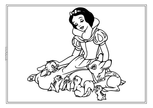 Раскраска Белоснежка с маленькими животными