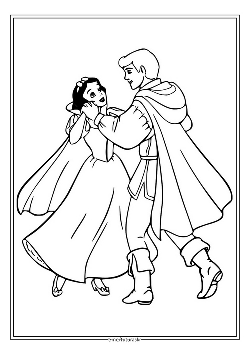 Раскраска Белоснежка танцует с принцем