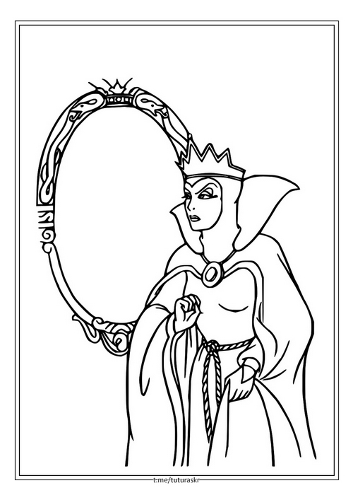 Раскраска Злая королева и волшебное зеркало