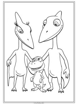 Раскраска Бадди с родителями птеранодомами