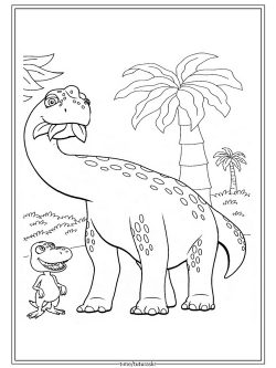 Раскраска Бадди и динозавр жующий листья