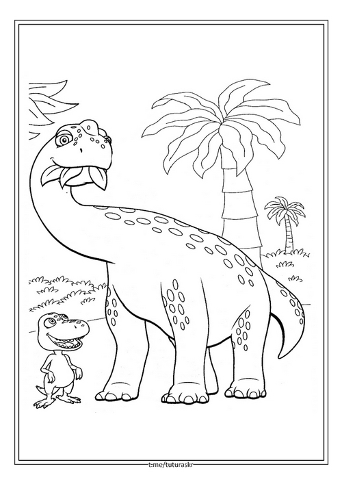 Раскраска Бадди и динозавр жующий листья