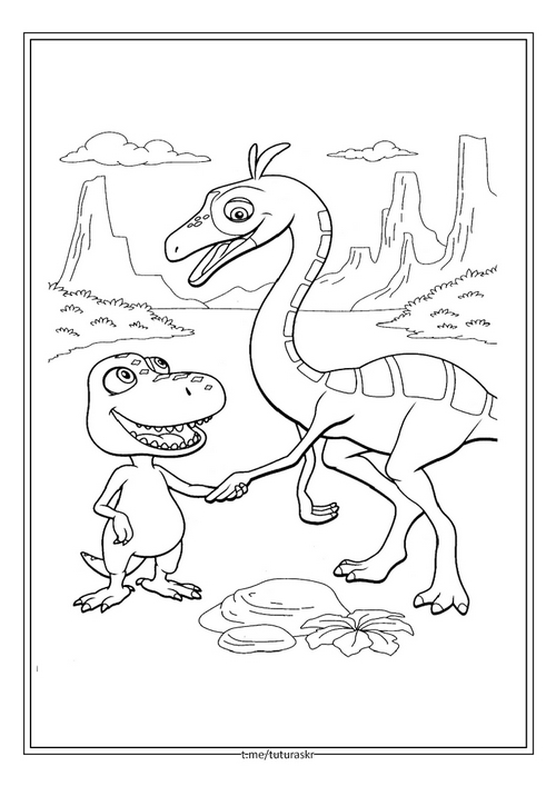 Раскраска Бадди знакомится с динозавром