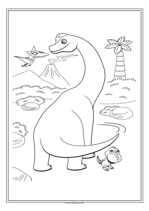Раскраска Знакомство с большим динозавром