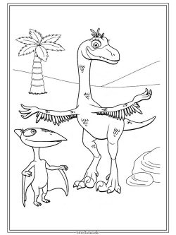 Раскраска Шайни и динозавр с перьями