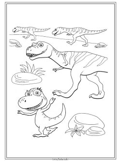 Раскраска Бадди с динозаврами