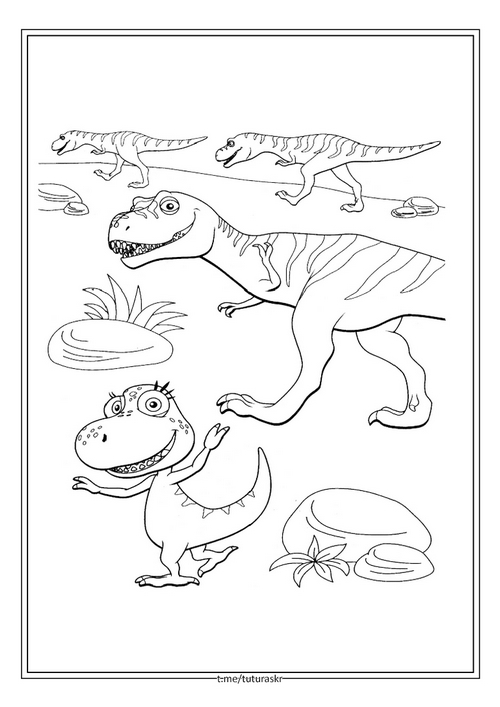 Раскраска Бадди с динозаврами