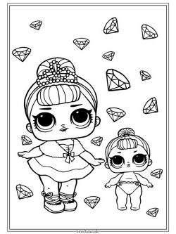 Раскраска ЛОЛ малышка и сестра королева Кристал