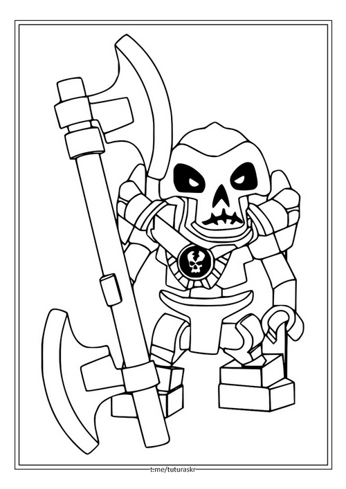 Раскраска Скелет Ниндзяго с оружием