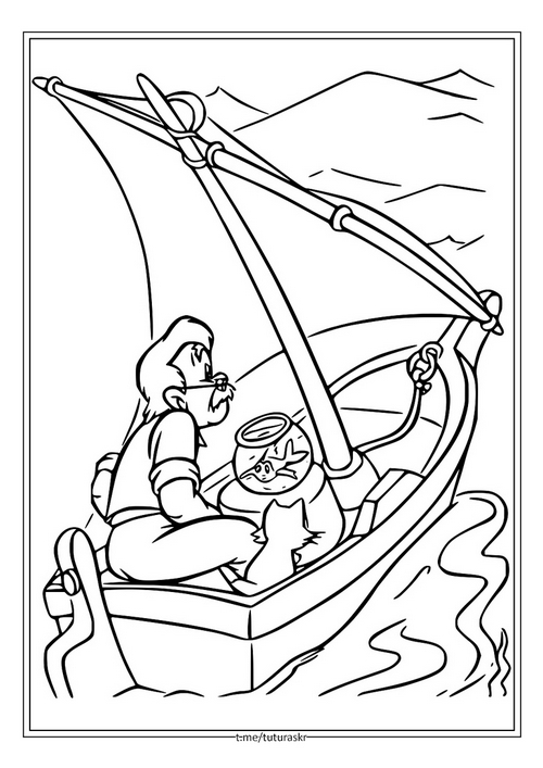 Раскраска Джеппетто в лодке