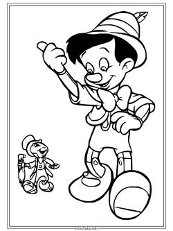 Раскраска Пиноккио гуляет с Джимини