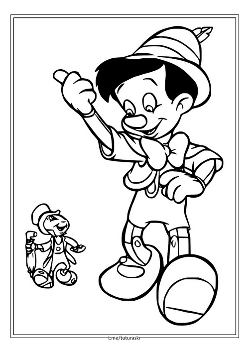 Раскраска Пиноккио гуляет с Джимини