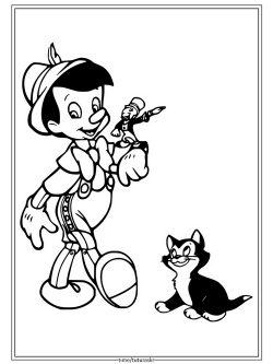 Раскраска Пиноккио с Джимини и Фигаро