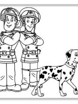 Раскраска Пожарные и далматинец
