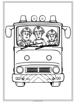 Раскраска Пожарные в пожарной машине