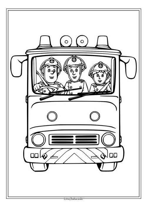 Раскраска Пожарные в пожарной машине