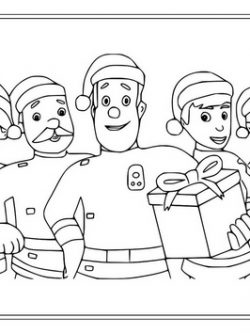 Раскраска Пожарные в рождественских шляпах