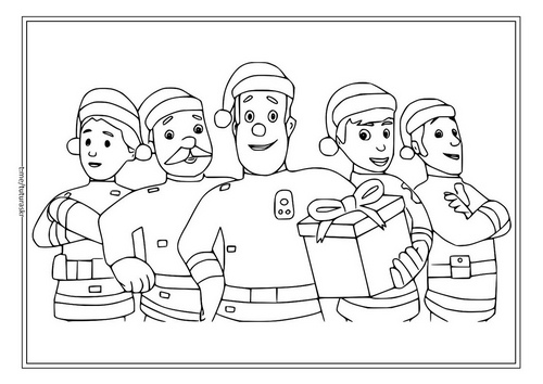 Раскраска Пожарные в рождественских шляпах