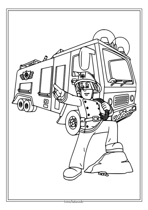 Раскраска Пожарный Сэм и Пожарная машина
