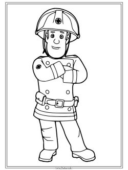 Раскраска Пожарный Сэм в шляпе
