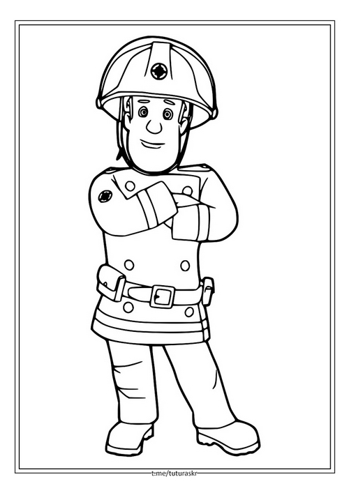 Раскраска Пожарный Сэм в шляпе