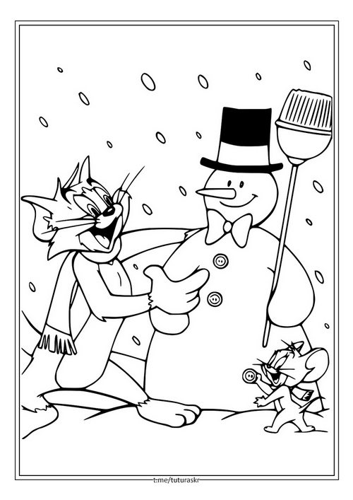 Раскраска Том и Джерри со Снеговиком