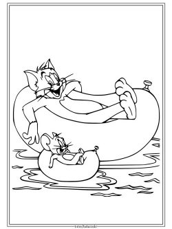 Раскраска Том и Джерри в лодке