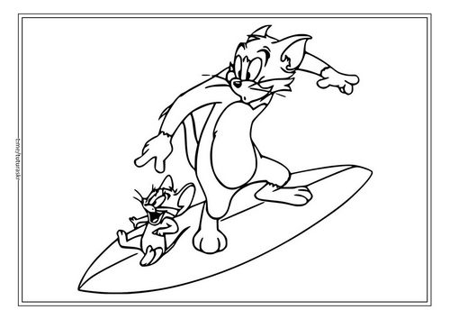 Раскраска Том и Джерри Занимаются серфингом