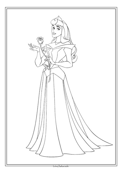 Раскраска Принцесса Аврора с розой