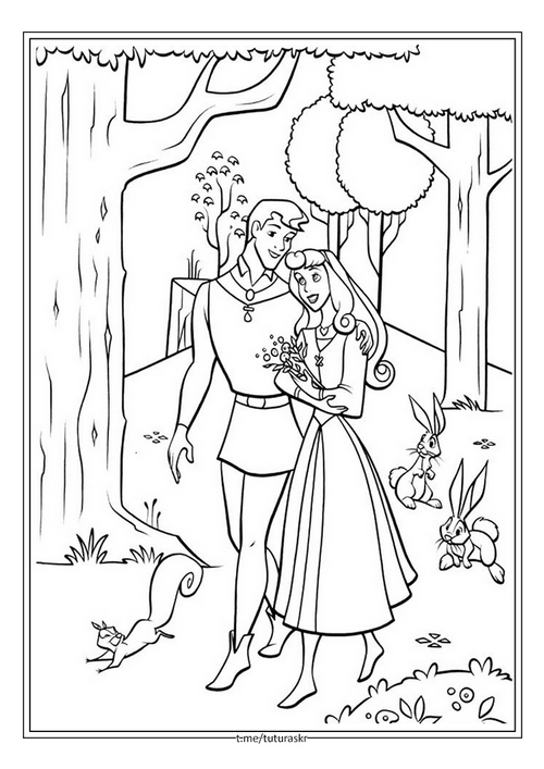 Раскраска Прогулка по лесу с принцем