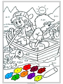 Раскраска по номерам Дети на лодке