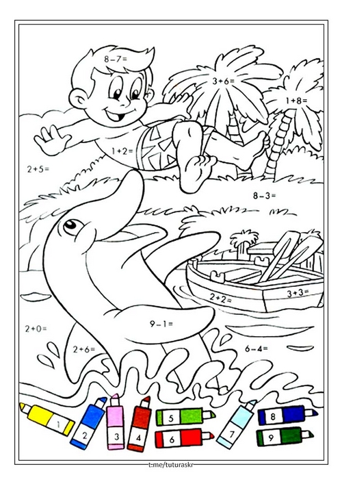 Раскраска по номерам Мальчик с дельфином