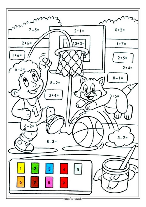 Раскраска по номерам Мальчик играет в баскетбол
