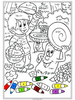 Раскраска по номерам Мальчик собирает грибы