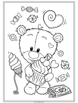 Раскраска Медвежонок со сладостями
