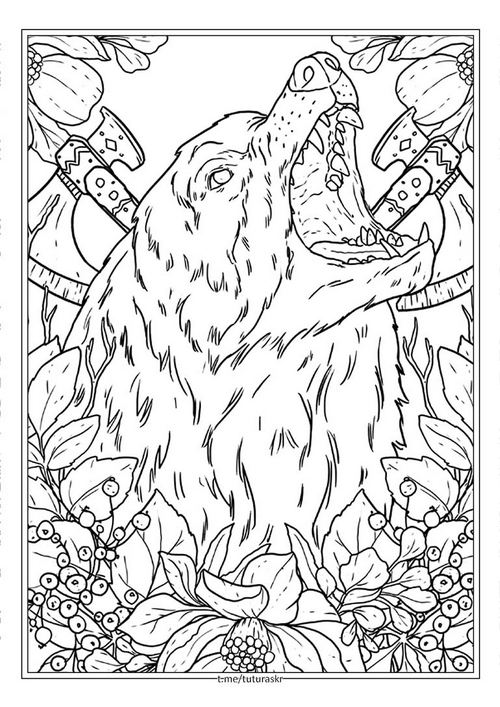 Раскраска Волк с топорами 2