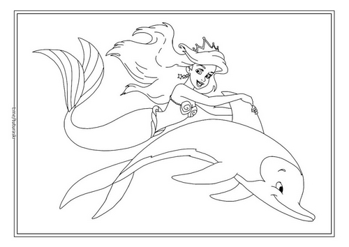 Раскраска Ариэль катается на дельфине