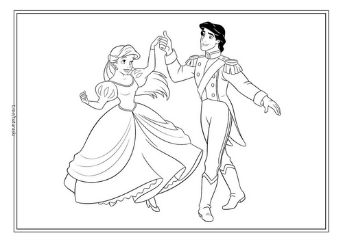 Раскраска Ариэль танцует с принцем Эриком