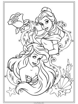 Раскраска Принцессы Ариэль и Белль