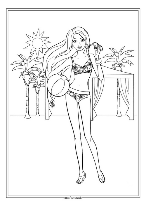 Раскраска Пляжный волейбол с Барби
