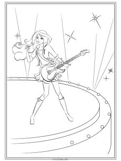 Раскраска Барби поет и играет на гитаре