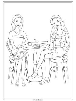 Раскраска Чаепитие с подружкой Барби