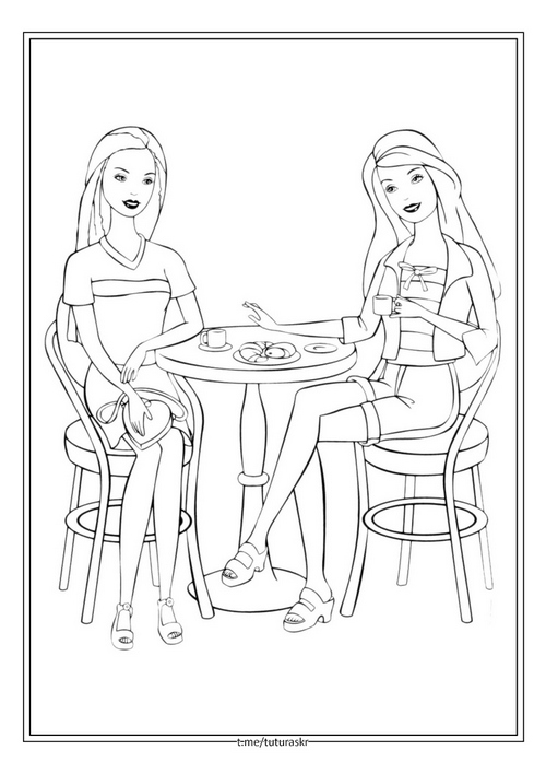 Раскраска Чаепитие с подружкой Барби