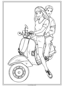 Раскраска Барби с Кеном на мотоцикле