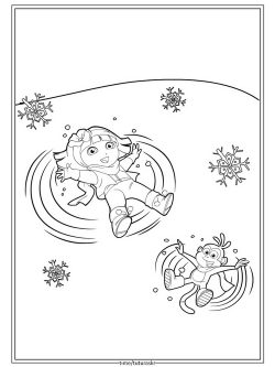 Раскраска Даша-следопыт и обезьянка на снегу