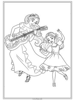 Раскраска Две сестры поют и танцуют под гитару