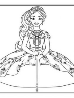 Раскраска Красавица принцесса в пышном платье и с амулетом в руках