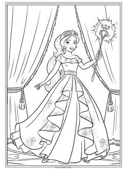 Раскраска Заботливая королева Авалора с волшебным амулетом